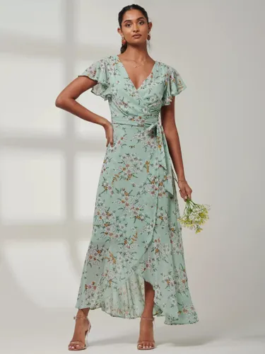 Jolie Moi Haylie Chiffon Wrap Maxi Dress, Green Floral - Green Floral - Female