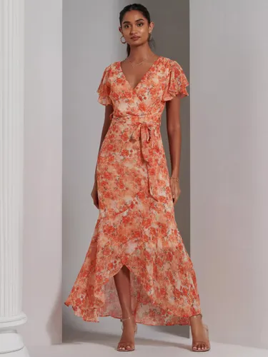 Jolie Moi Haylie Chiffon Wrap Maxi Dress, Orange Multi - Orange Multi - Female