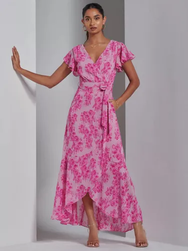 Jolie Moi Haylie Chiffon Wrap Maxi Dress, Pink Floral - Pink Floral - Female