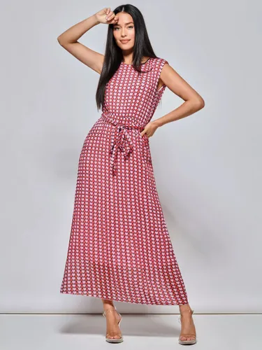 Jolie Moi Heart Print Tie Waist Maxi Dress, Pink/Multi - Pink/Multi - Female