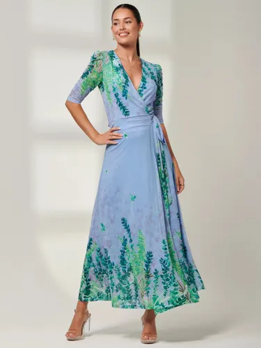 Jolie Moi Kinley Mirrored Leaf Print Maxi Wrap Dress - Blue/Multi - Female