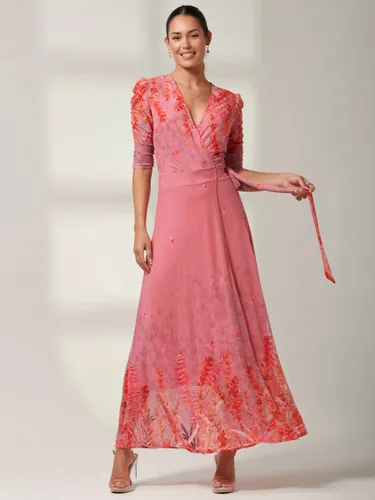 Jolie Moi Kinley Mirrored Leaf Print Maxi Wrap Dress - Pink/Multi - Female
