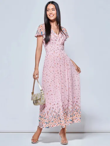 Jolie Moi Mirrored Floral Mesh Maxi Dress - Pink Multi - Female