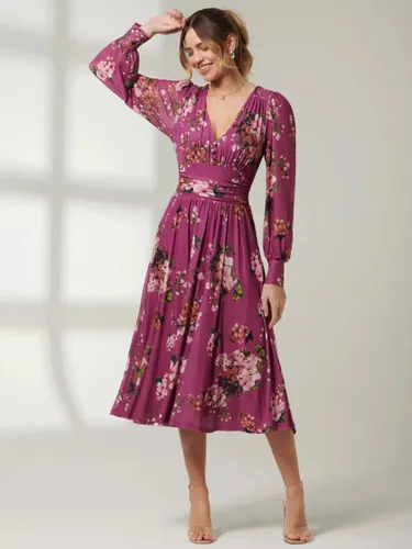 Jolie Moi Phoebe Long Sleeve Mesh Knee Length Dress - Mauve Purple - Female