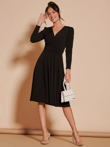 Jolie Moi Pleated Jersey Dress, Black - Black - Female