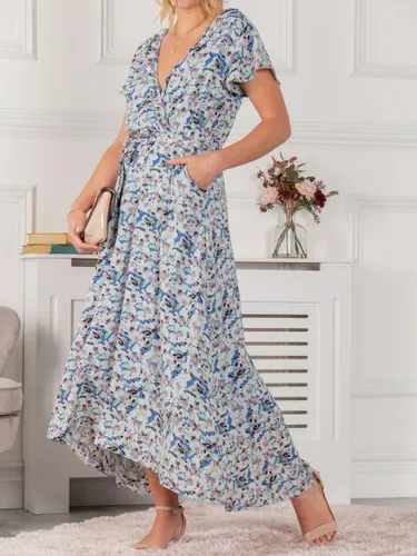 Jolie Moi Selina Floral Wrap Dip Hem Maxi Dress, Blue/Multi - Blue/Multi - Female