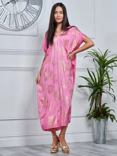 Jolie Moi Short Sleeve Tunic Maxi Dress - Pink/Gold - Female