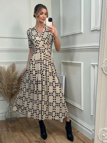 Jolie Moi Spot Print Wrap Jersey Maxi Dress, Beige - Beige - Female
