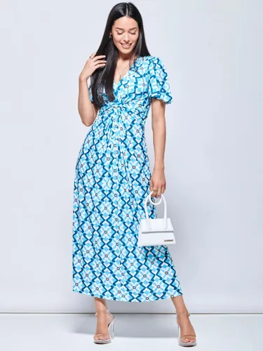 Jolie Moi Twist Front Jersey Maxi Dress - Blue Geo - Female