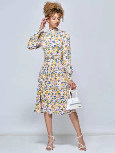 Jolie Moi Vesper Long Sleeve Floral Midi Dress - Yellow/Multi - Female
