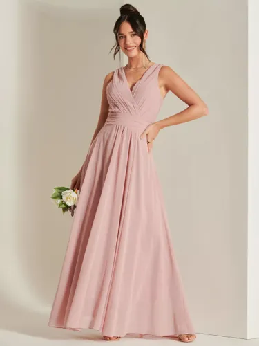 Jolie Moi Wrap Front Chiffon Maxi Dress - Mauve Pink - Female