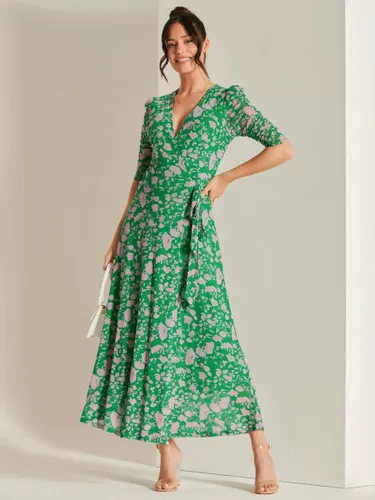 Jolie Moi Wrapped Mesh Maxi Dress, Green Floral - Green Floral - Female