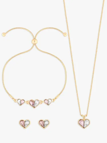 Jon Richard Crystal Heart Pendant Necklace, Stud Earrings & Bracelet Jewellery Set, Gold - Gold - Female