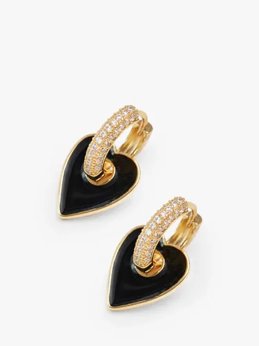 Jon Richard Cubic Zirconia and Enamel Heart Earrings, Gold/Black - Gold/Black - Female