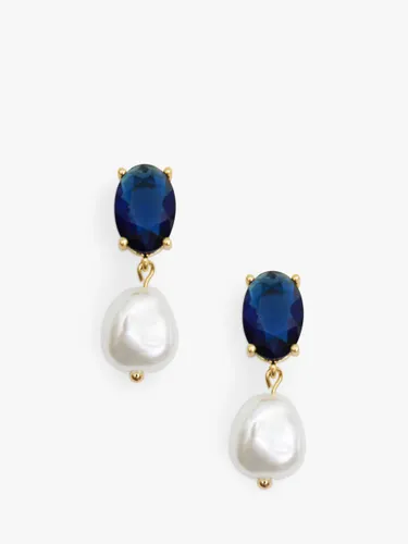Jon Richard Cubic Zirconia Blue Stone And Pearl Drop Earrings, Gold/Blue/White - Gold/Blue/White - Female