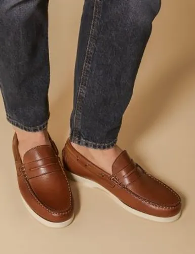 Jones Bootmaker Mens Leather Slip-On Loafers - 10 - Tan, Tan,Navy