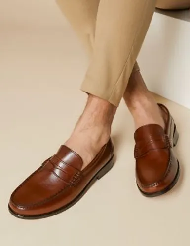 Jones Bootmaker Mens Leather Slip-On Loafers - 6 - Chestnut, Chestnut