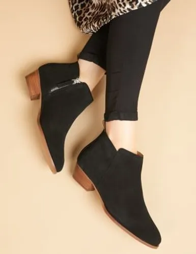 Jones Bootmaker Womens Suede Block Heel Round Toe Ankle Boots - 4 - Black, Black