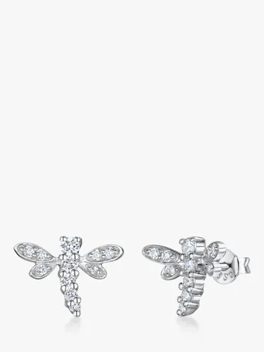 Jools by Jenny Brown Cubic Zirconia Dragonfly Stud Earrings, Silver - Silver - Female