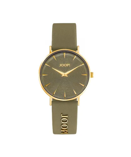 Joop Womens Leather strap for ladies, stainless steel IP gold, - Dark Green Leatherette - One Size