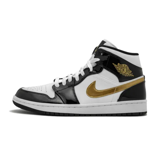 Jordan , Black Gold Patent Leather Sneakers ,Black male, Sizes: