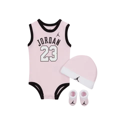 Jordan Jumpman Baby Bodysuit, Beanie and Booties Set - Pink - Cotton