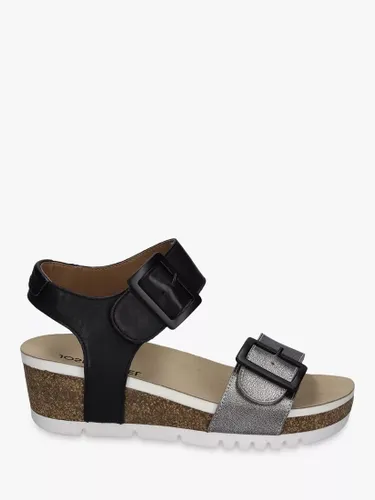 Josef Seibel Quinn 02 Leather Wedge Sandals - Grey/Black - Female