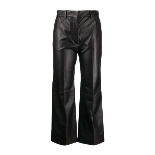 Joseph , Black Leather Cropped Trousers with Pleat Detailing ,Black female, Sizes: