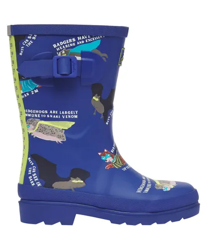 Joules Boys Printed Mid Height Wellington Boots - Blue Rubber