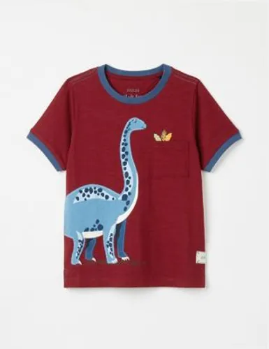 Joules Boys Pure Cotton Dinosaur Applique T-Shirt (2-8 Yrs) - 3y - Red Mix, Red Mix
