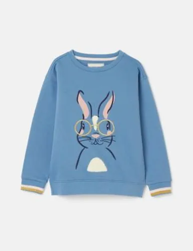 Joules Girls Cotton Rich Hare Graphic Sweatshirt (2-8 Years) - 3y - Blue Mix, Blue Mix