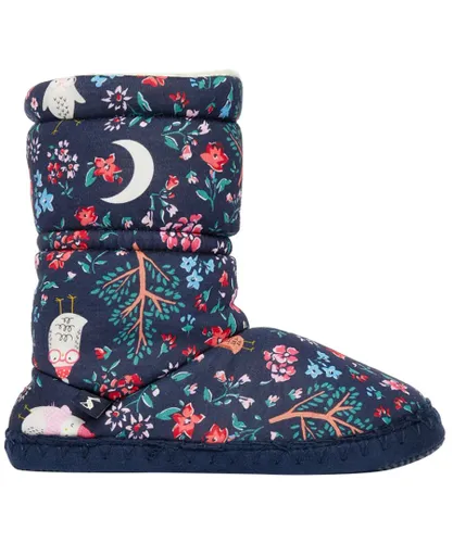 Joules Girls Jnr Padabout Slip On Printed Slippers - Navy