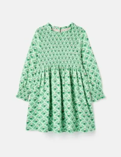 Joules Girls Pure Cotton Shirred Dress (2-10 Yrs) - 4y - Green, Green