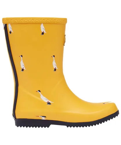 Joules Girls Roll Up Short Height Flexible Wellington Boots - Yellow Rubber