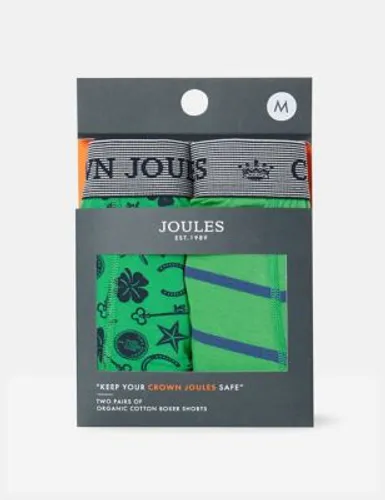Joules Mens 2pk Pure Cotton Assorted Pattern Boxers - L - Green Mix, Green Mix