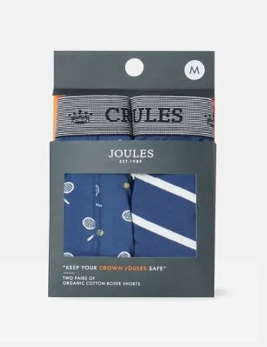 Joules Mens 2pk Pure Cotton Assorted Pattern Boxers - M - Blue Mix, Blue Mix