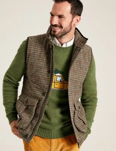 Joules Mens Tweed Quilted Gilet - Brown Mix, Brown Mix