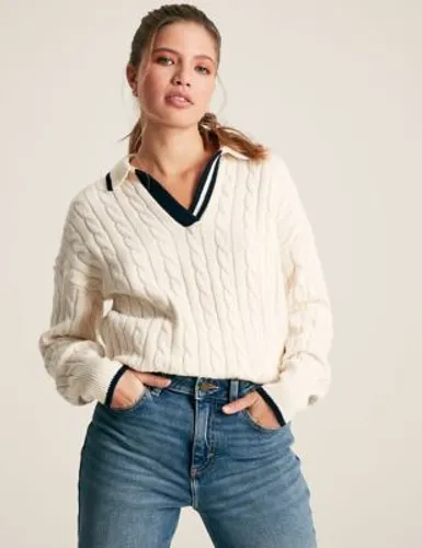 Joules Womens Cotton Rich Cable Knit Collared Jumper - 10 - Cream, Cream