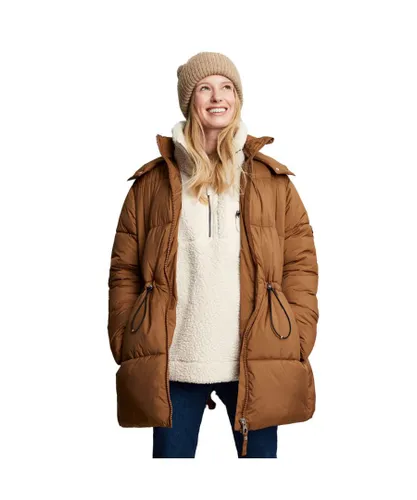 Joules Womens Holsworth Padded Quilted Hooded Winter Coat - Brown