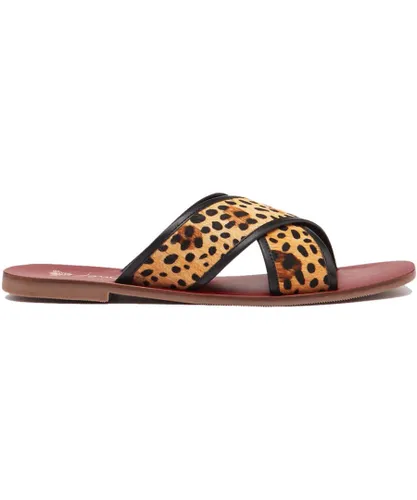 Joules Womens Maywell Slip On Leather Slider Sandals - Brown