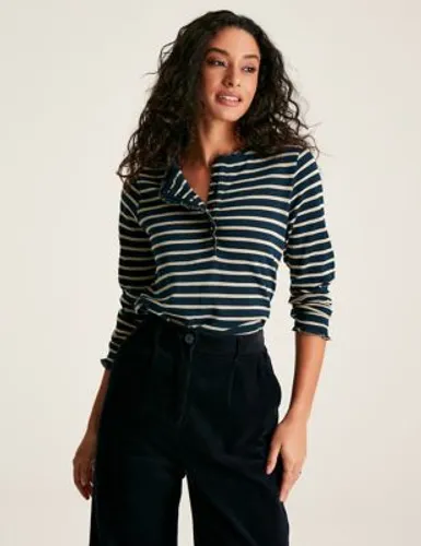 Joules Womens Pure Cotton Striped Frill Detail Top - 6 - Navy Mix, Navy Mix
