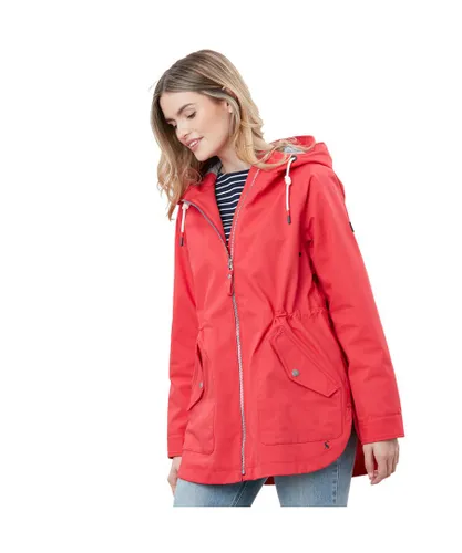 Joules Womens Shoreside Hooded Waterproof Jacket Coat - Red Cotton