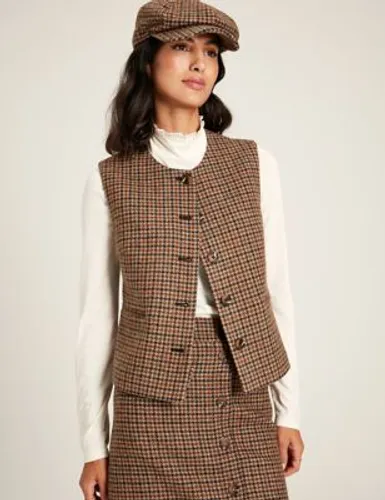 Joules Womens Wool Rich Tweed Checked Gilet - 6 - Brown Mix, Brown Mix