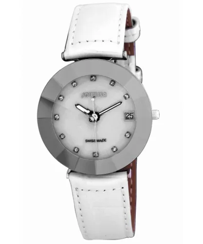 Jowissa WoMens Pyramid White Leather Date Watch - One Size