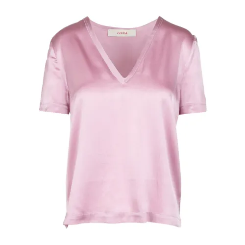 Jucca , Silk V-Neck T-Shirt ,Pink female, Sizes: