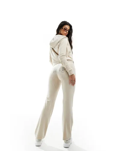 Juicy Couture diamante velour tracksuit bottoms co-ord in brazilian sand-Neutral