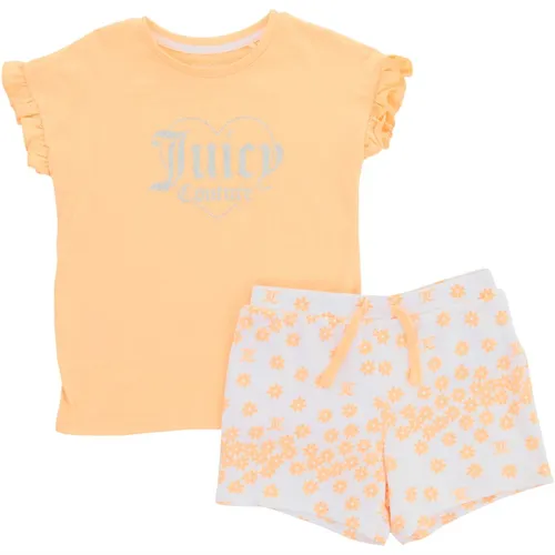 Juicy Couture Girls Daisy Print Shorts And Juicy Print Frill T-Shirt Set Bright White