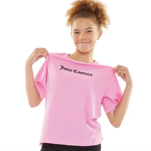 Juicy Couture Girls Flocked Boxy T-Shirt Fuchsia Pink