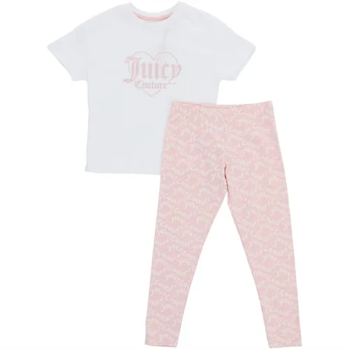 Juicy Couture Girls Glitter Print T-Shirt And Juicy Leggings Set Bright White