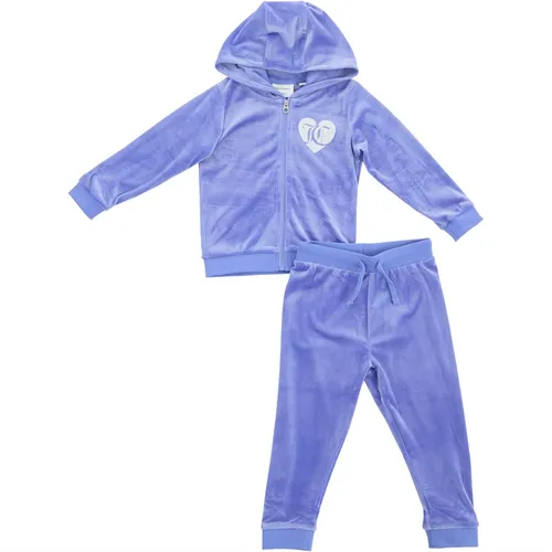 Juicy Couture Girls Heart Velour Zip Hoodie And Joggers Tracksuit Set Baja Blue